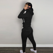 Solid Plush Hooded Zipper Coat And Pants 2 Piece Sets CH-8198