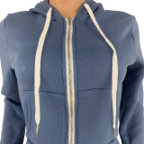 Solid Plush Hooded Zipper Coat And Pants 2 Piece Sets CH-8198