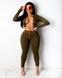 Plus Size Sexy Printed Lace Up Hollow 2 Piece Sets MDF-5267