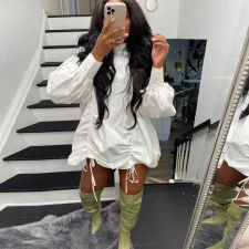 Solid Drawstring Long Sleeve Loose Mini Dress ORY-5213