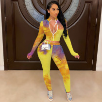 Casual Printed Long Sleeve Zipper 2 Piece Pants Set TE-4342