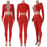 Plus Size Sexy Printed Lace Up Hollow 2 Piece Sets MDF-5267