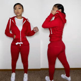 Solid Sports Hooded Zipper Thick 2 Piece Pants Set FSL-F179