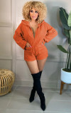 Casual Hooded Long Sleeve Zipper Romper MEM-88397