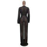 Solid Knitted Hollow Out Maxi Cloak Coat TR-1171