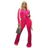 Solid Velvet Long Sleeve Zipper 2 Piece Pants Set FSL-F171