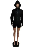 Casual Hooded Long Sleeve Zipper Romper MEM-88397