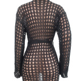 Solid Knitted Hollow Out Maxi Cloak Coat TR-1171