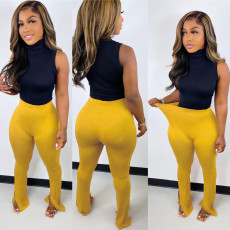 Solid High Waist Split Flared Pants FNN-8640