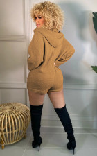 Casual Hooded Long Sleeve Zipper Romper MEM-88397