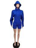 Casual Hooded Long Sleeve Zipper Romper MEM-88397