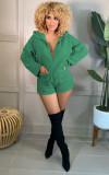 Casual Hooded Long Sleeve Zipper Romper MEM-88397