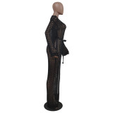 Solid Knitted Hollow Out Maxi Cloak Coat TR-1171