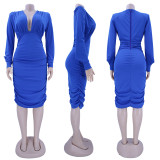 Sexy Solid V Neck Long Sleeve Bodycon Dress HNIF-016