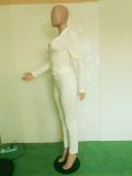 Solid Notched Collar Slim-Waist Two Piece Pants Set BN-9305