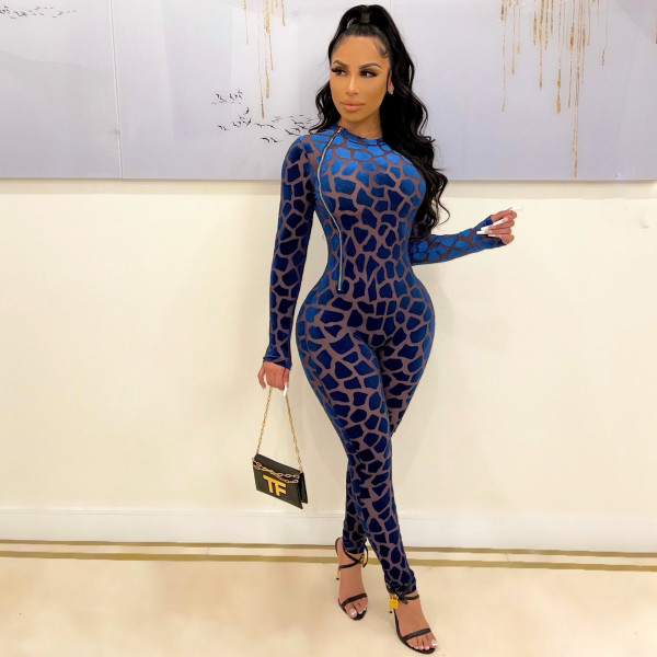 Sexy Printed Long Sleeve Slim Jumpsuit YMEF-5041