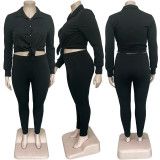 Plus Size Solid Shirt Top And Pants Two Piece Sets BGN-210