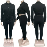 Plus Size Solid Shirt Top And Pants Two Piece Sets BGN-210