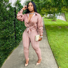 Plus Size Printed Blouse Top And Pants 2 Piece Sets HNIF-009