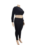 Plus Size Long Sleeve Two Piece Pants Set ZDF-31170