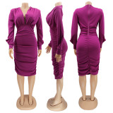 Sexy Solid V Neck Long Sleeve Bodycon Dress HNIF-016