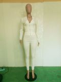 Solid Notched Collar Slim-Waist Two Piece Pants Set BN-9305