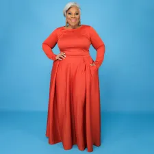 Plus Size Solid Long Sleeve Maxi Skirt 2 Piece Sets NNWF-7352