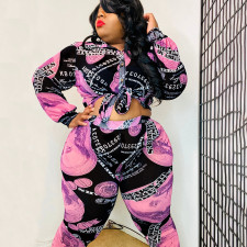 Plus Size Casual Printed Long Sleeve 2 Piece Sets HNIF-007