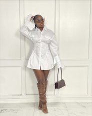 Solid Long Sleeve Turndown Collar Shirt Dress WY-6861