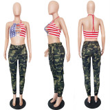 Camouflage Print Pocket Belted Long Pants LSL-6114