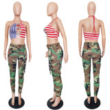 Camouflage Print Pocket Belted Long Pants LSL-6114