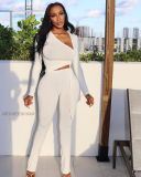 Solid Drawstring Long Sleeve Two Piece Pants Set XYF-9119