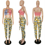 Camouflage Print Pocket Belted Long Pants LSL-6114