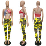 Camouflage Print Pocket Belted Long Pants LSL-6114