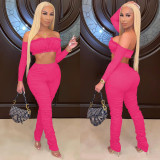 Sexy Off Shoulder Long Sleeve Stacked Pants 2 Piece Sets FOSF-8107