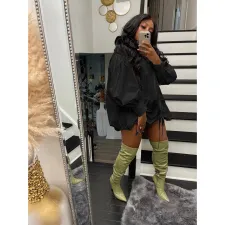 Solid Drawstring Long Sleeve Casual Loose Mini Dress DDF-88136