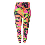 Camouflage Print Pocket Belted Long Pants LSL-6114
