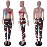 Camouflage Print Pocket Belted Long Pants LSL-6114