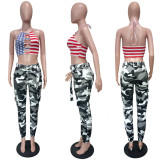 Camouflage Print Pocket Belted Long Pants LSL-6114