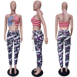 Camouflage Print Pocket Belted Long Pants LSL-6114