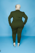 Plus Size Solid High Collar Long Sleeve 2 Piece Sets WY-7118