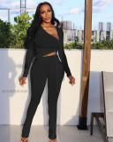 Solid Drawstring Long Sleeve Two Piece Pants Set XYF-9119
