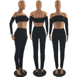 Sexy Off Shoulder Long Sleeve Stacked Pants 2 Piece Sets FOSF-8107