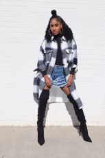Plus Size Plaid Full Sleeve Split Long Coat OMY-80068