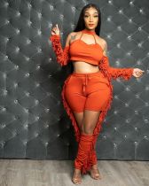 Sexy Tassel Hollow Long Sleeve 2 Piece Pants Set HMS-5518