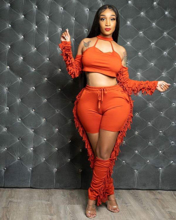 Sexy Tassel Hollow Long Sleeve 2 Piece Pants Set HMS-5518