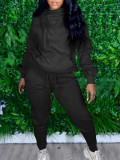 Plus Size Solid Hoodie Top And Pants Two Piece Suits LP-66318