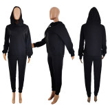 Plus Size Solid Hoodie Top And Pants Two Piece Suits LP-66318