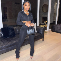 Solid Hooded Zipper Long Sleeve 2 Piece Suits HMS-5520