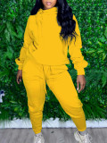 Plus Size Solid Hoodie Top And Pants Two Piece Suits LP-66318
